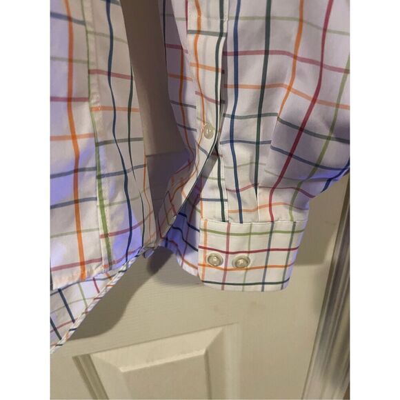 Lands End Mens Multicolor Tattersall Plaid Classic Button Down Shirt Size 34-35 - Picture 10 of 11